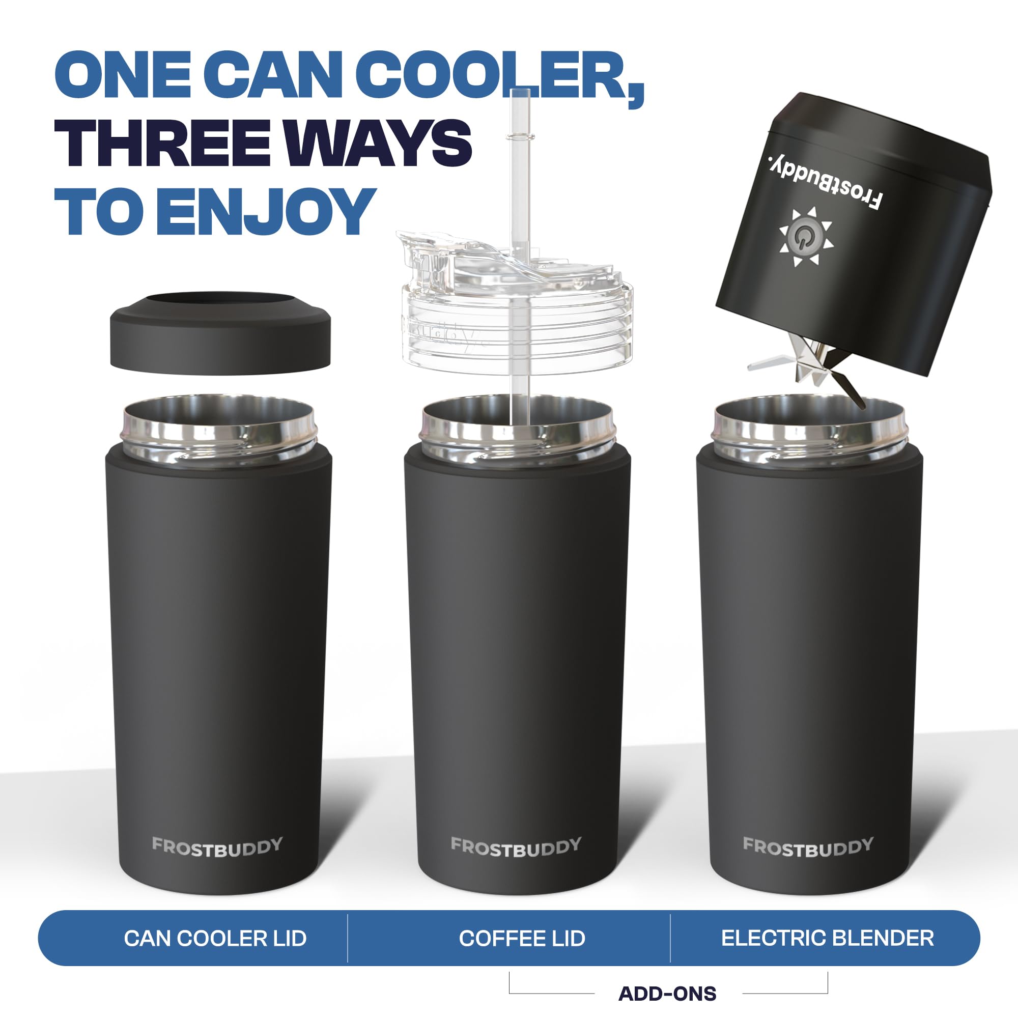 Frost Buddy holding a slim 12oz can snugly for stable drinking