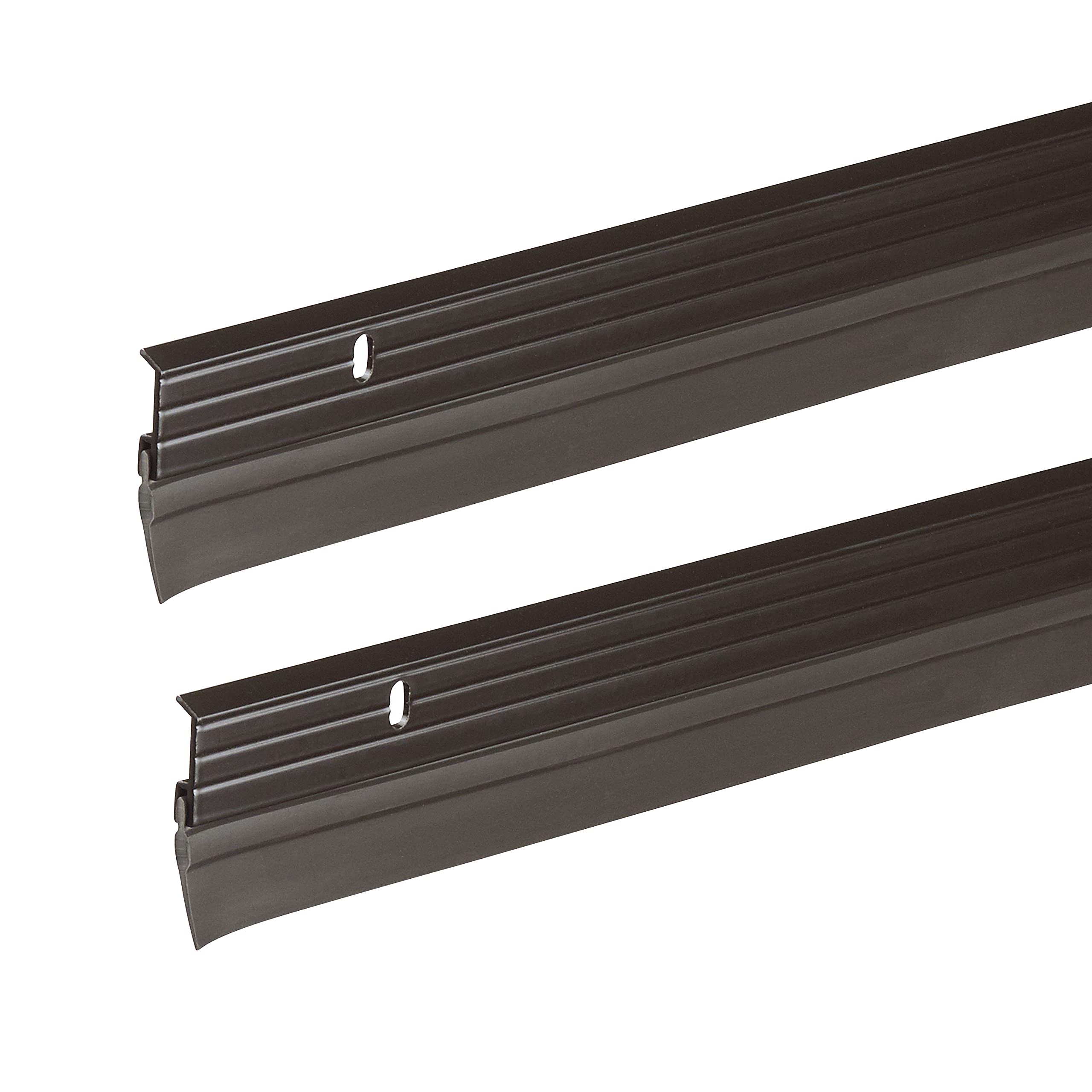 Frost King front view showing brown aluminum and vinyl sweep, benefits energy savings
