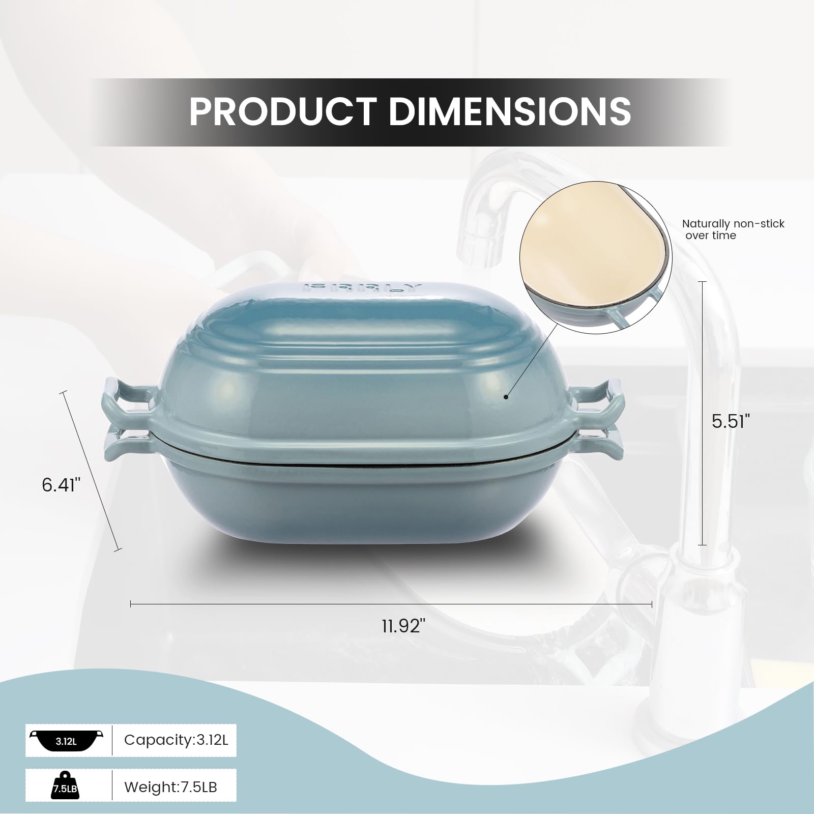 FRRLY close-up of smooth enameled interior demonstrating nonstick release benefit