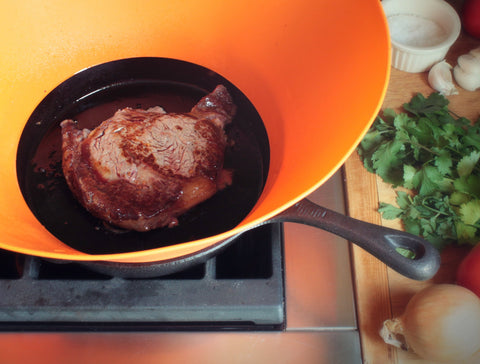 Frywall rolled into compact sleeve for easy, space-saving storage