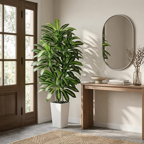 FSOHOI dracaena staged in living room adds instant greenery and focal point