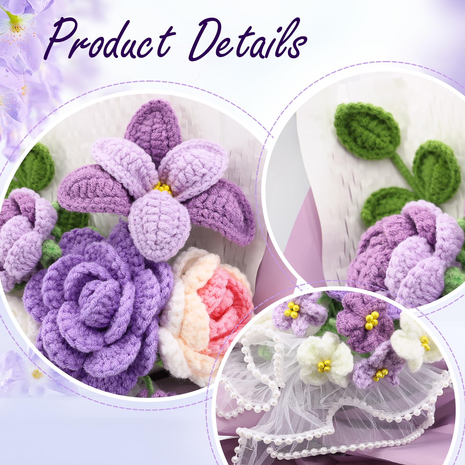 FUCAN assortment of crocheted roses, tulips and daisies for personalized arrangements