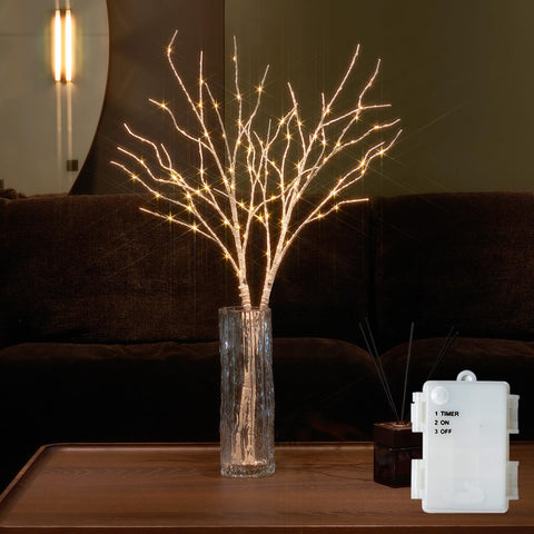 Fudios birch branch front view showing full 32-inch lit twigs and warm glow