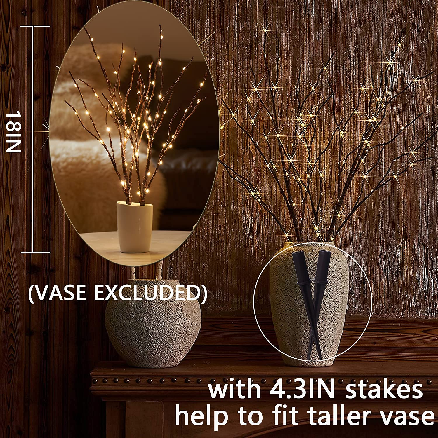 Fudios lit branches used as dining centerpiece adding cozy atmosphere