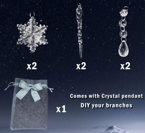 Fudios crystal pendant on twig emphasizing added elegance and shimmer benefit