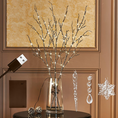 Fudios front view of bundled willow branches showing full product and glittered finish benefit