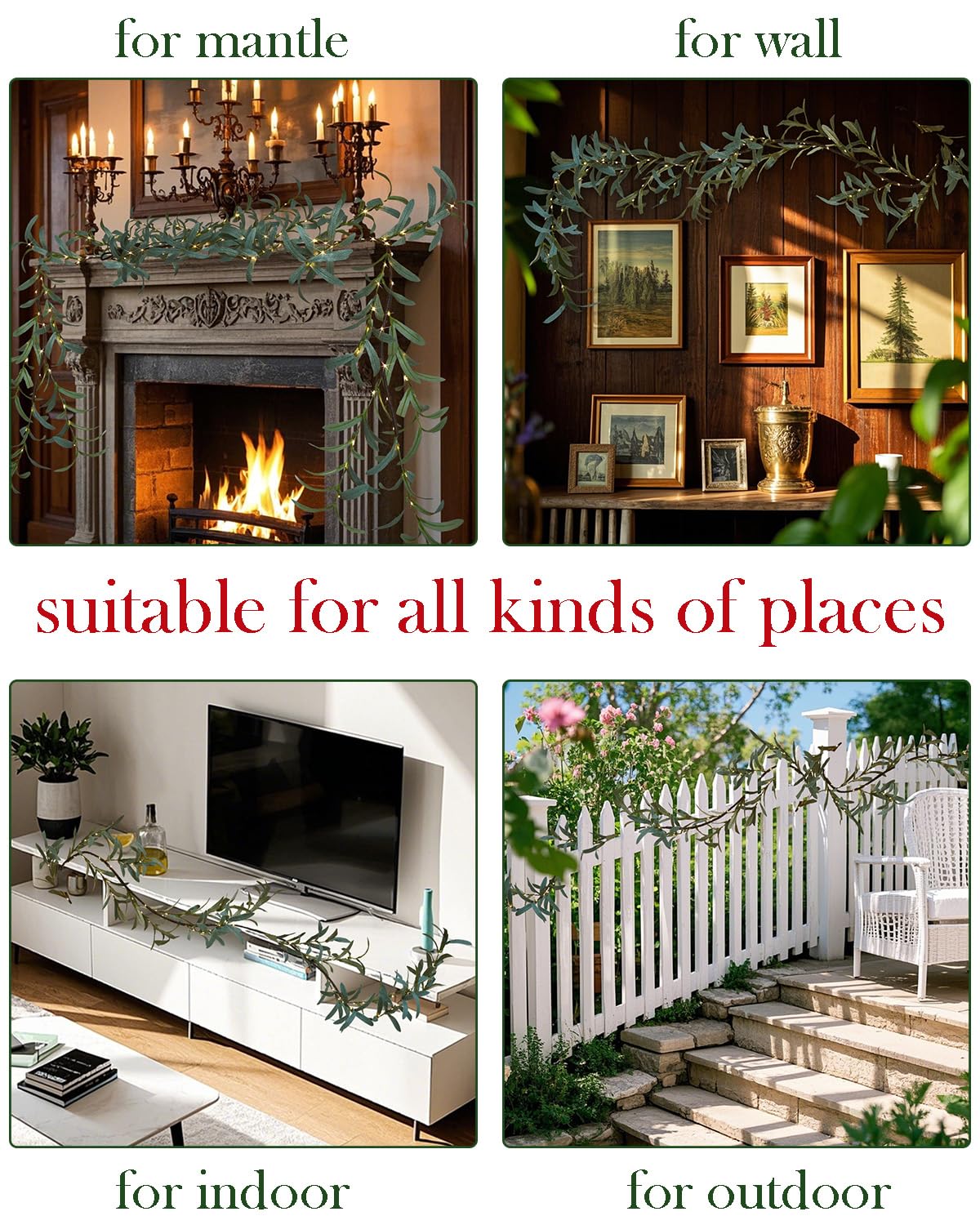 Fudios garland draped on mantel for warm decorative ambiance