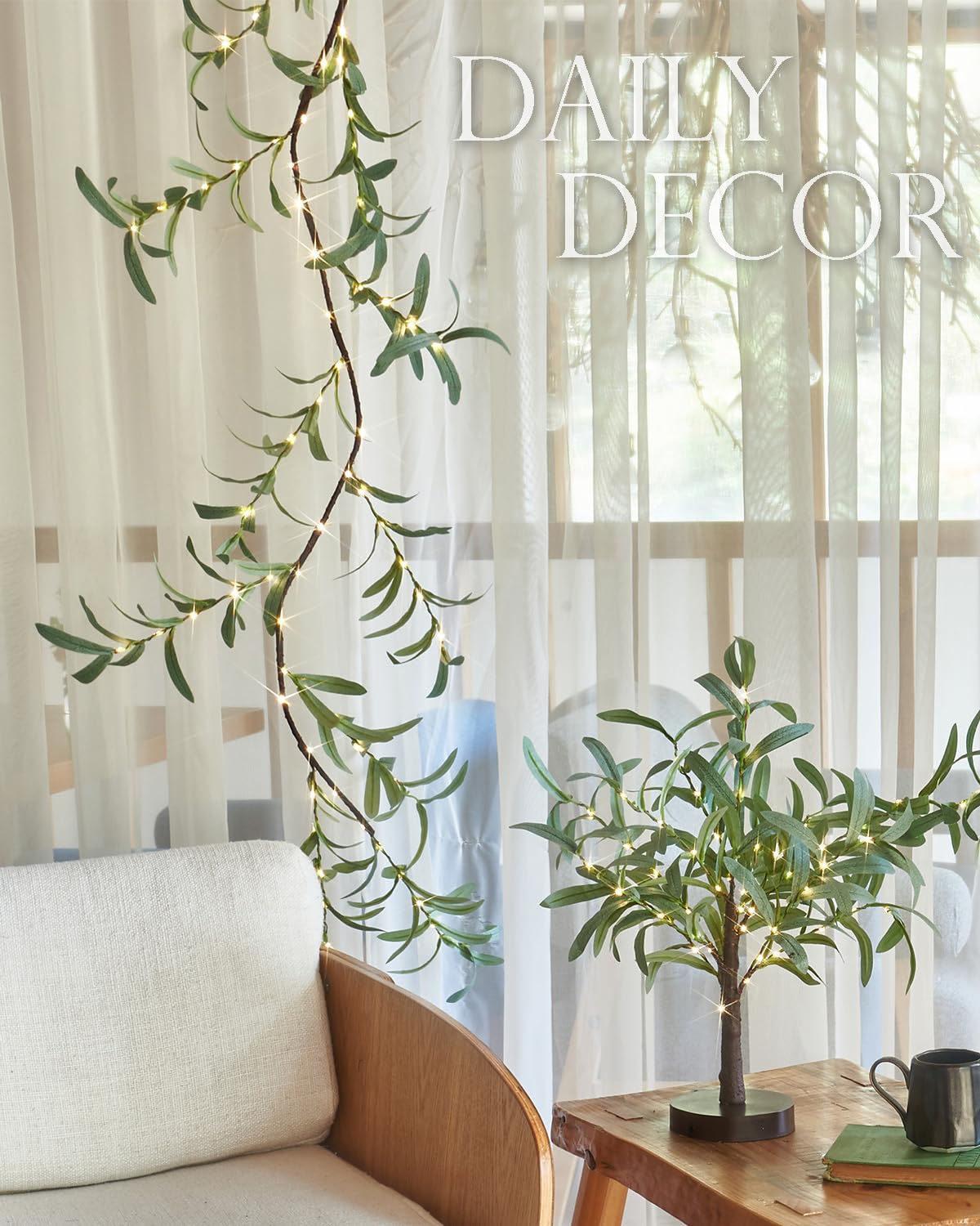 Fudios garland wrapped around banister adding cozy stair lighting