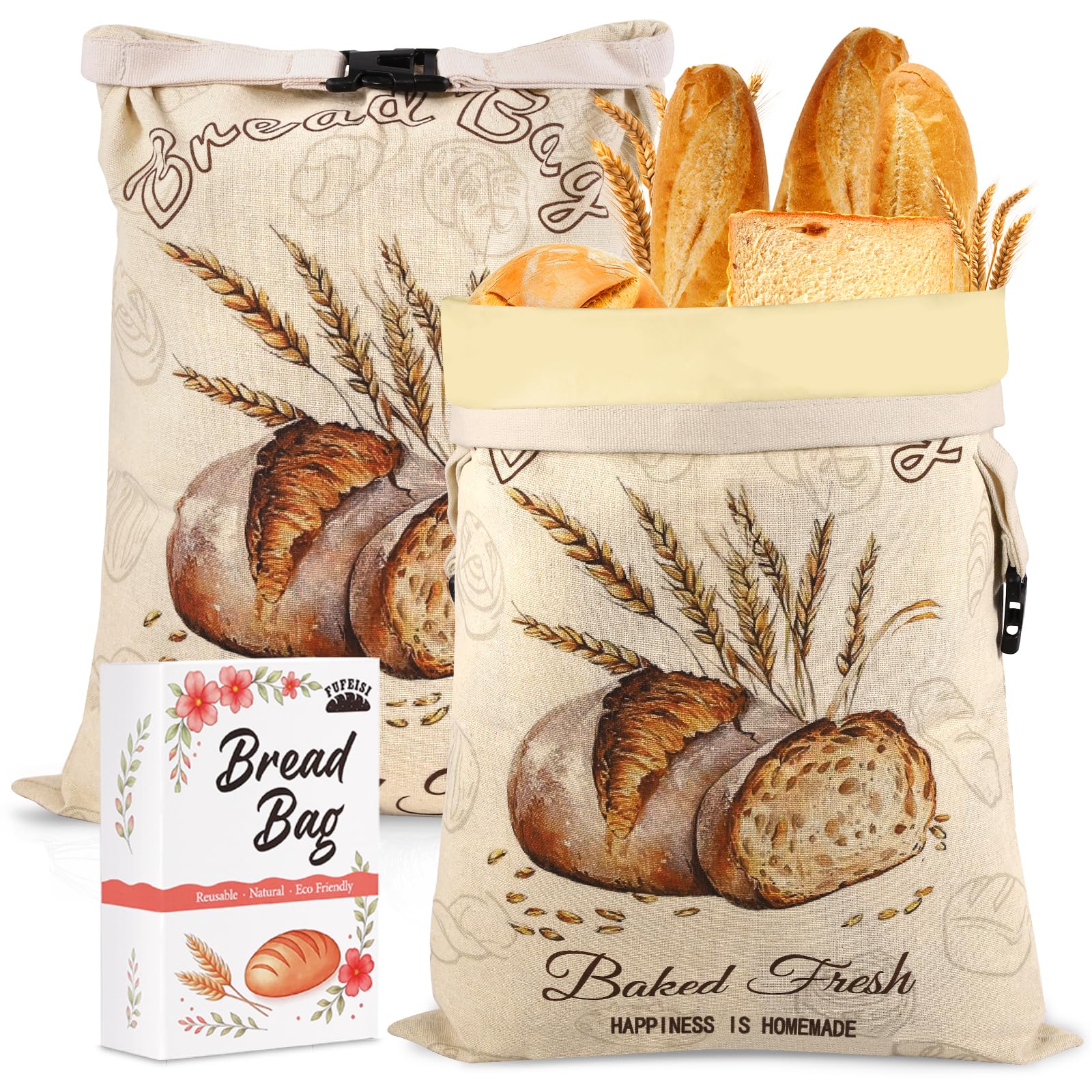 fufeisi front packaging showing two beeswax bread bags, reusable and gift-ready