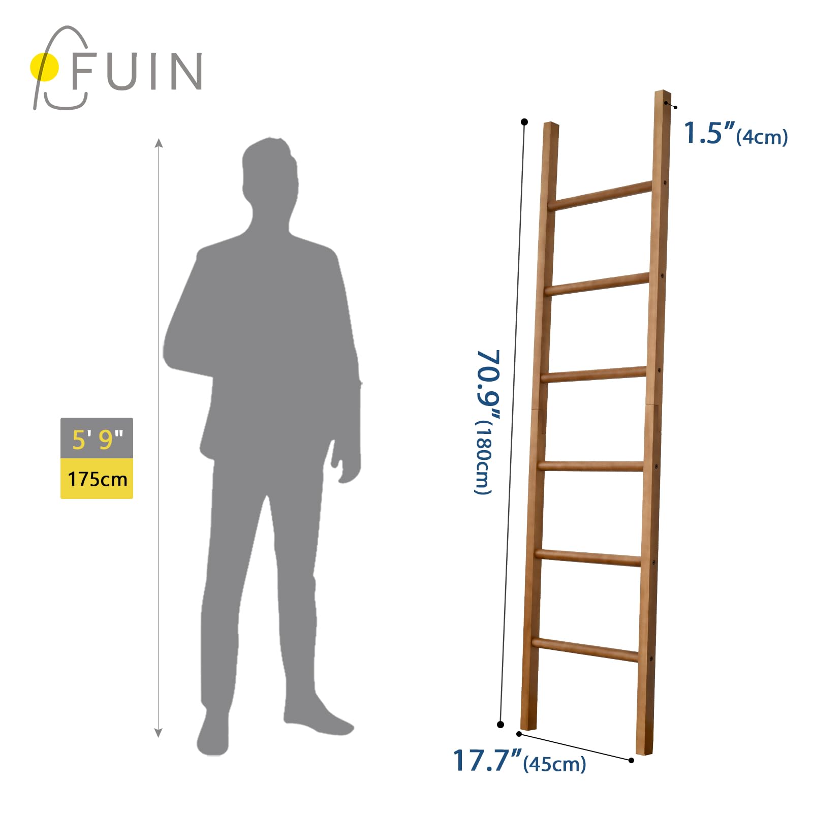 FUIN ladder next to sofa showing height and space-saving scale