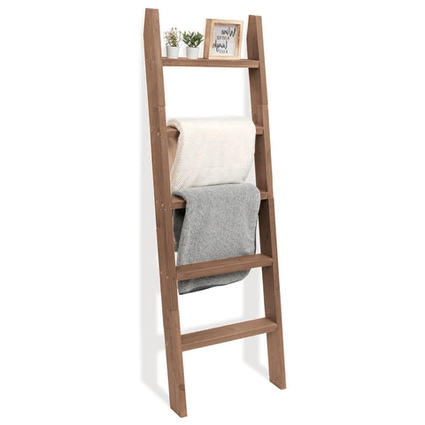 FUIN front view of ladder showing five rungs and rustic brown finish, adds farmhouse charm