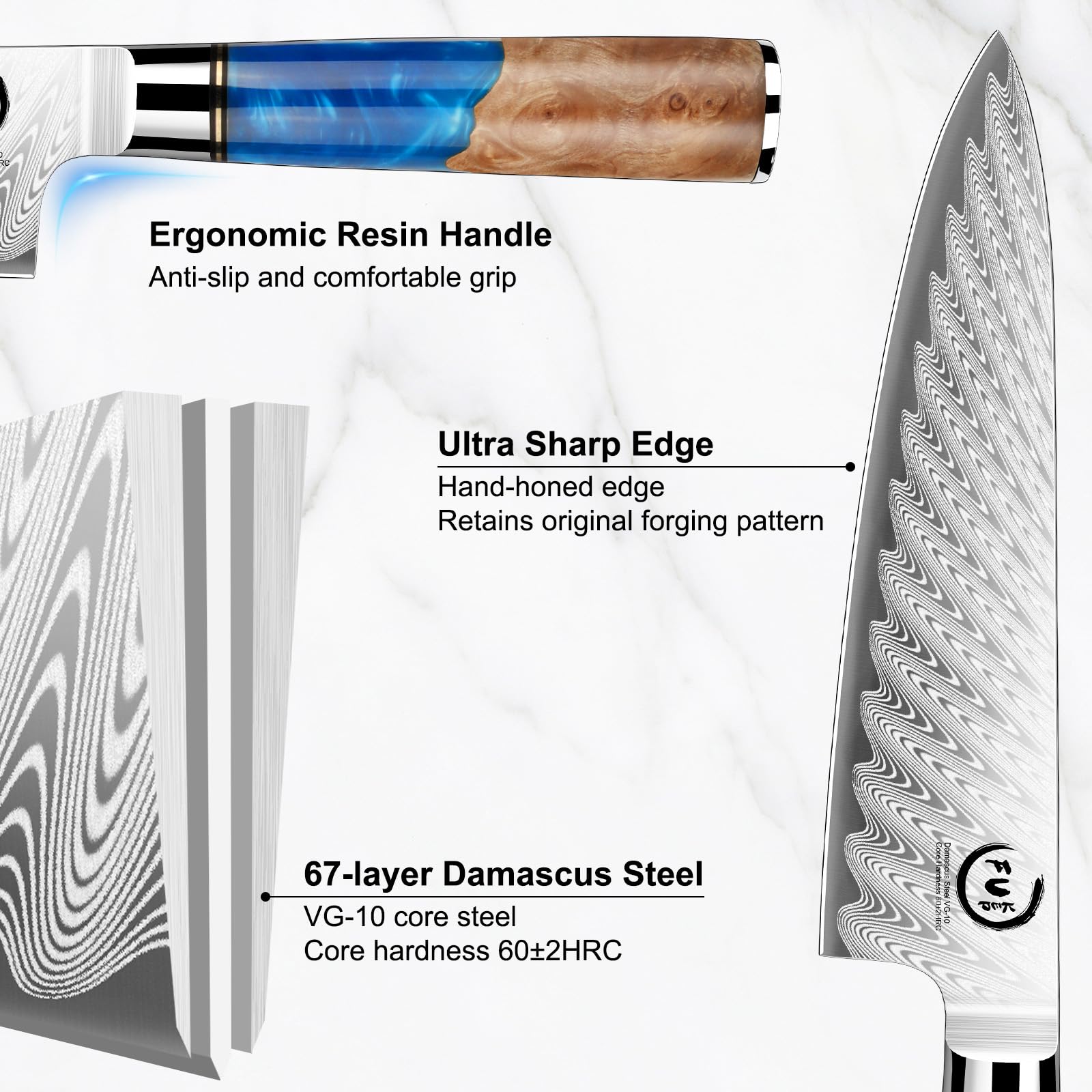 Fukep resin handle detail showing ergonomic grip and comfort