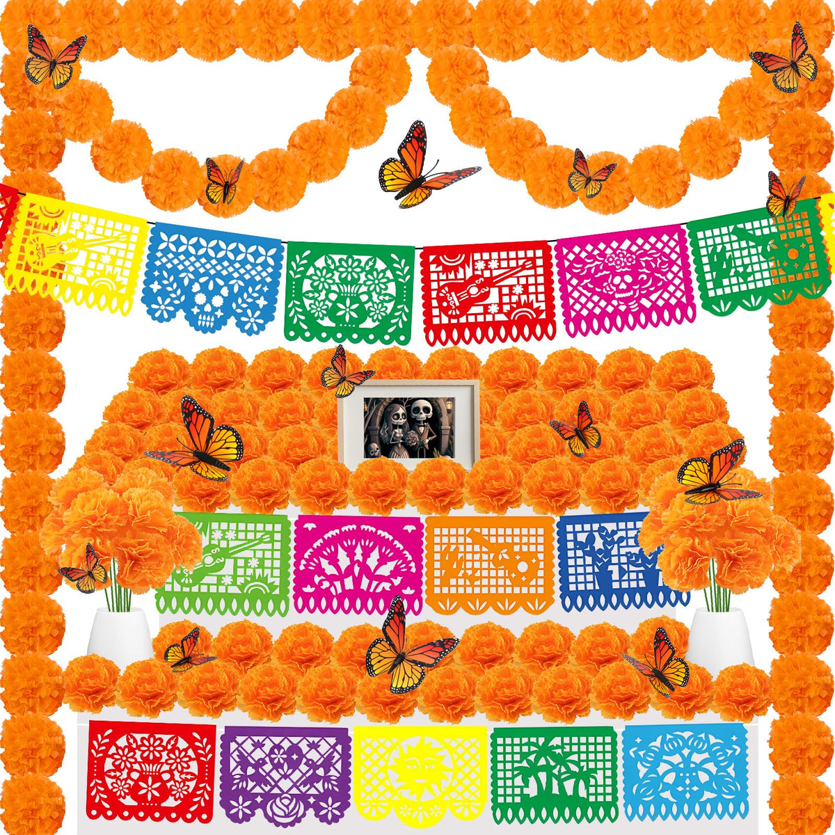 fulasiteu front view of full 94-piece Day of the Dead set, ready to decorate