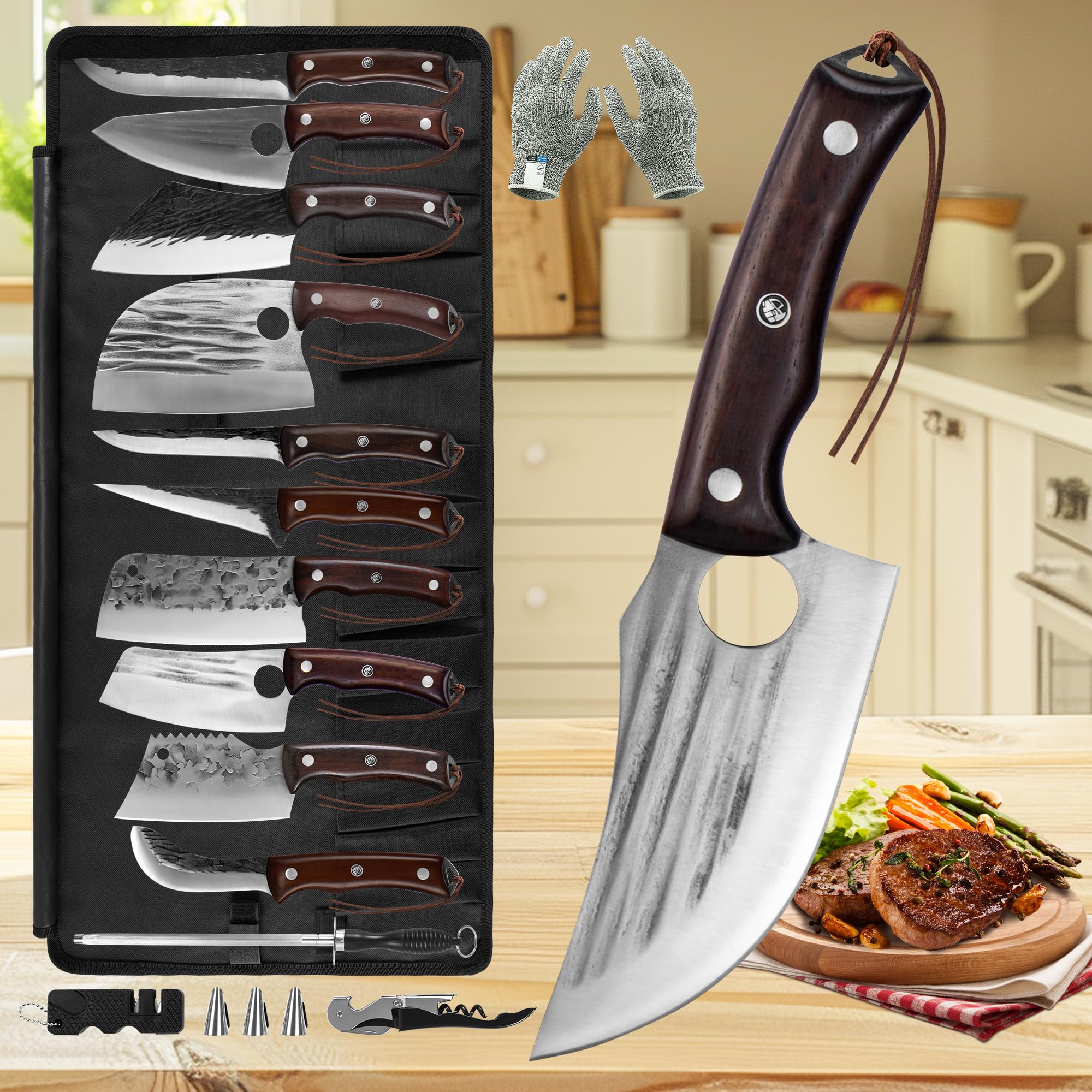 FULLHI knife bag open with knives organized for convenient storage and travel