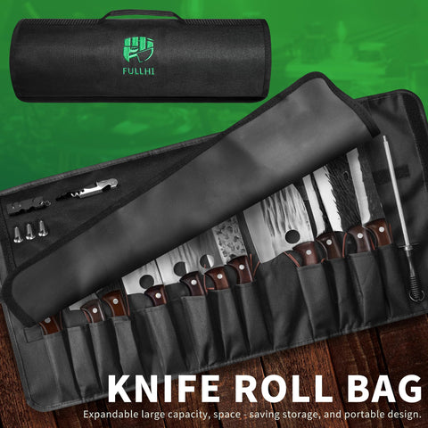 FULLHI laid out accessories including sheath, guards, glove for safe cooking