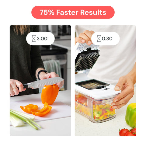 fullstar catch tray filled with chopped vegetables for tidy prep