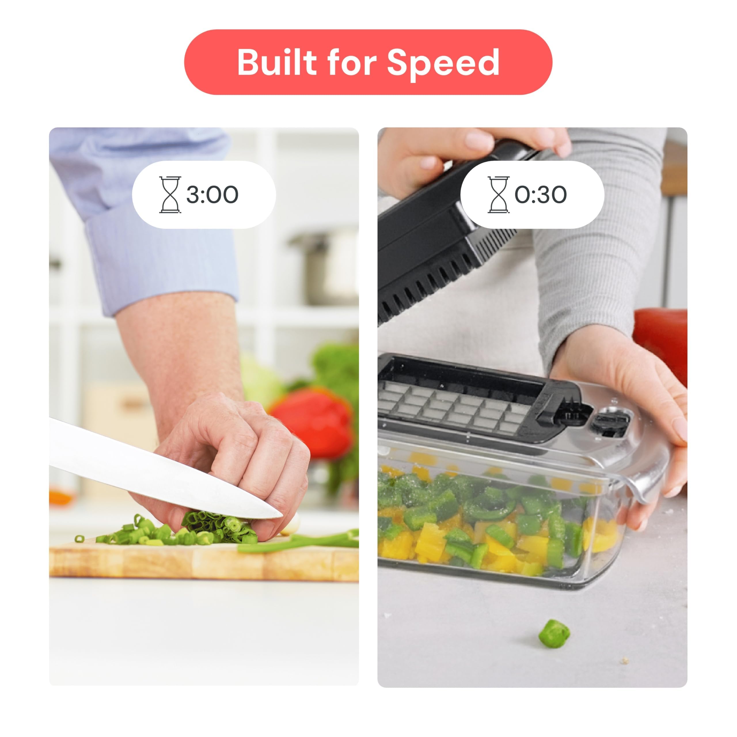 fullstar chopper in use preparing salad for faster meal prep