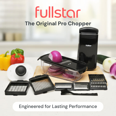 fullstar closeup of 420 stainless steel blades delivering precise cuts