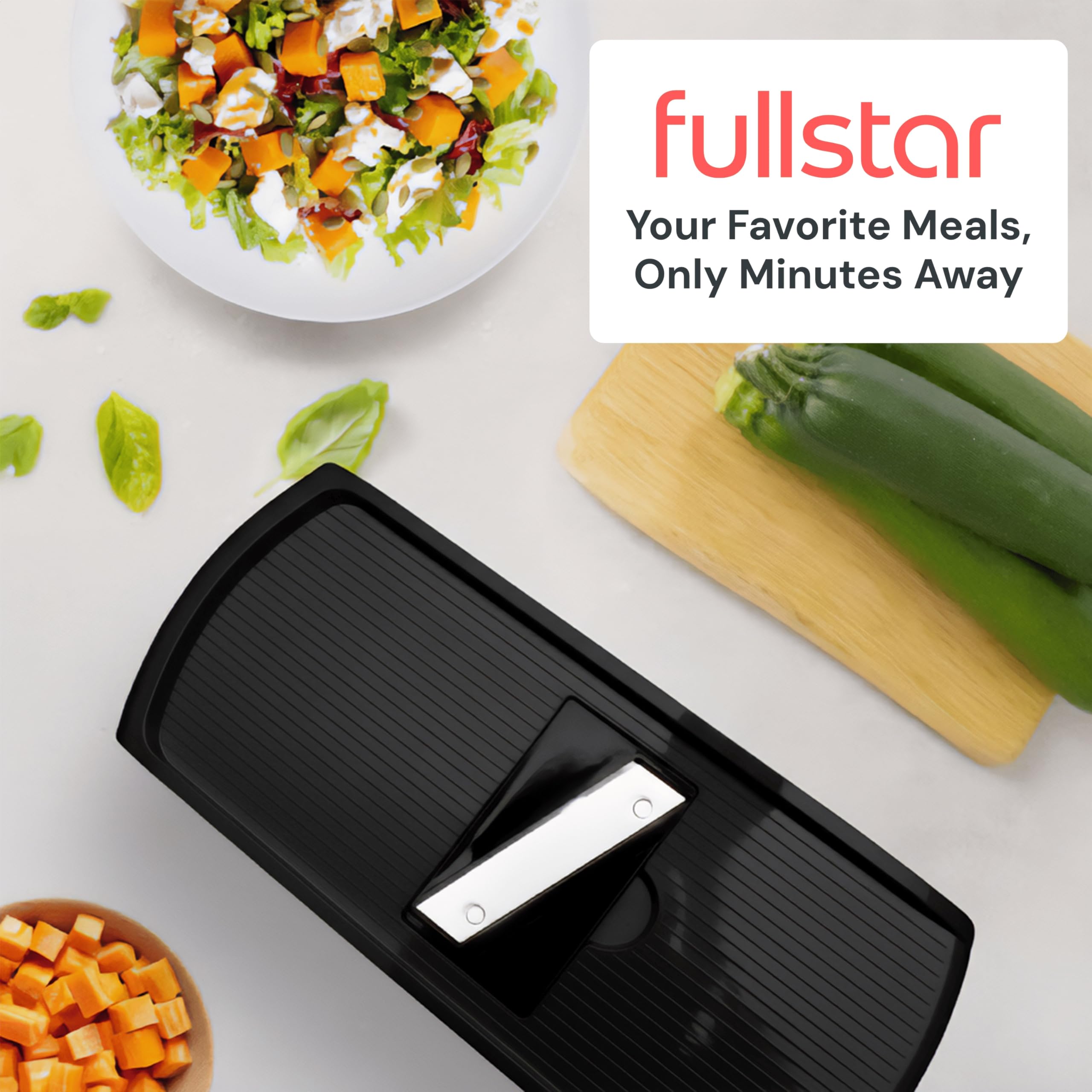 fullstar on kitchen counter prepared ingredients for a quick meal