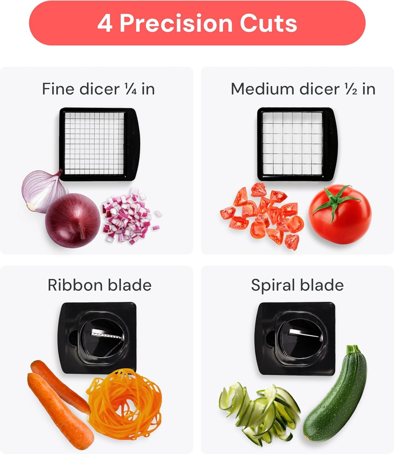 Fullstar catch tray filled with diced vegetables to keep counters clean