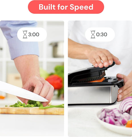 Fullstar chopping an onion to speed up meal prep benefit