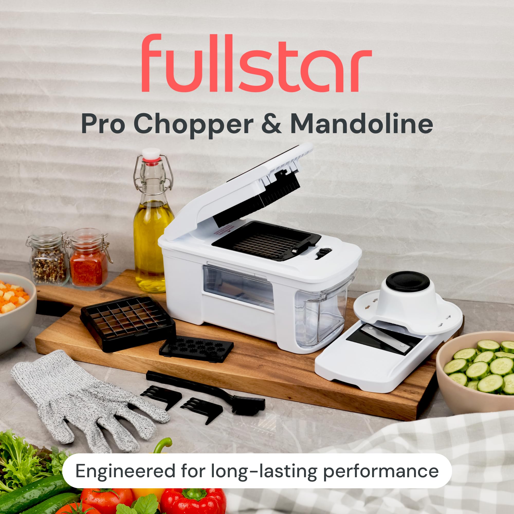 fullstar top view with four stainless steel blades for versatile cutting