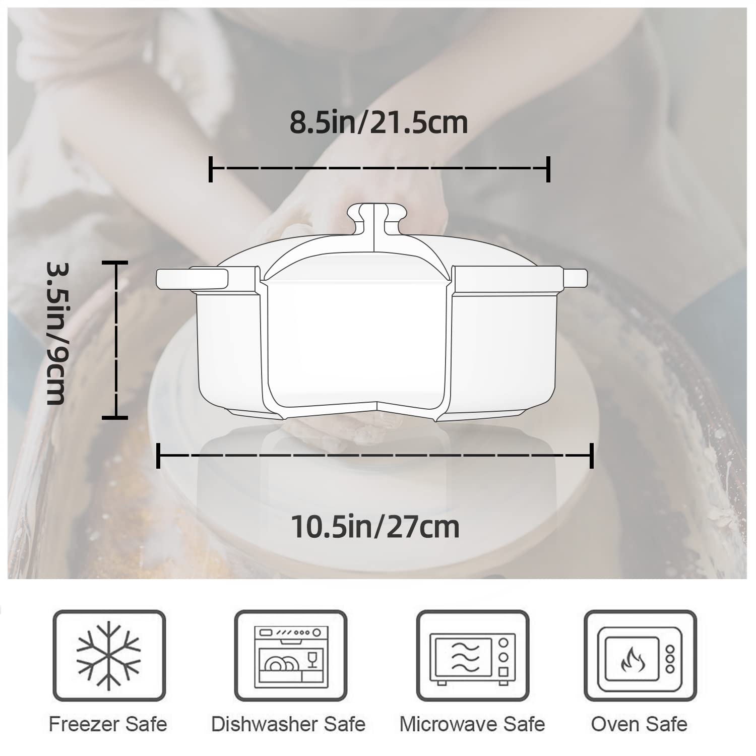 FUN ELEMENTS casserole next to utensils illustrating size and portion capacity