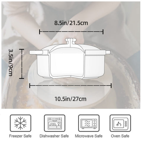 FUN ELEMENTS casserole next to utensils illustrating size and portion capacity