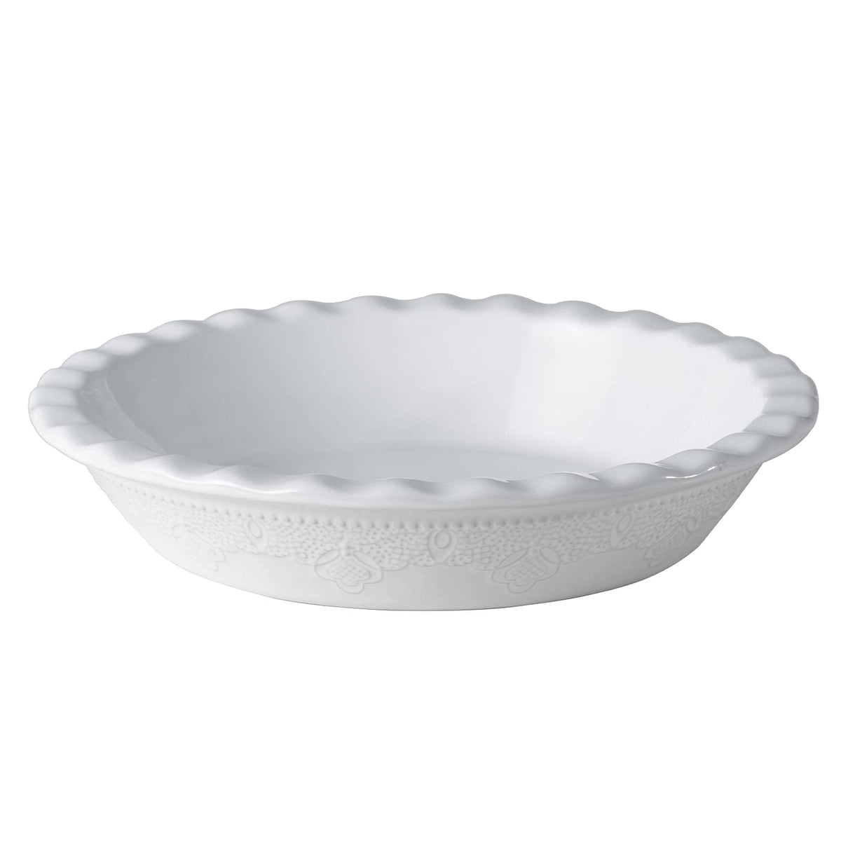Fun Elements pie pan front view shows bright white finish and appeal