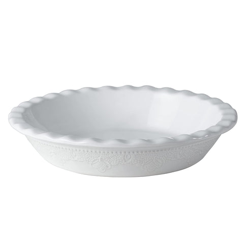 Fun Elements pie pan front view shows bright white finish and appeal