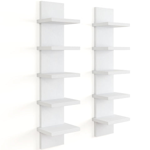 Fun Memories front view of 5-tier white wall shelf showing modern vertical storage benefit