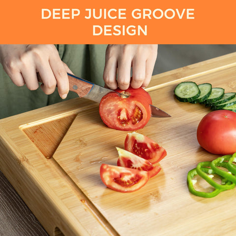 Fun Memories textured cutting surface detail highlighting durable bamboo and knife-friendly finish