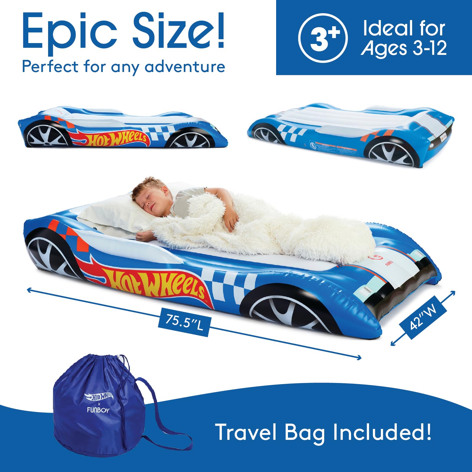 FUNBOY mattress beside Hot Wheels car showing size and playful scale