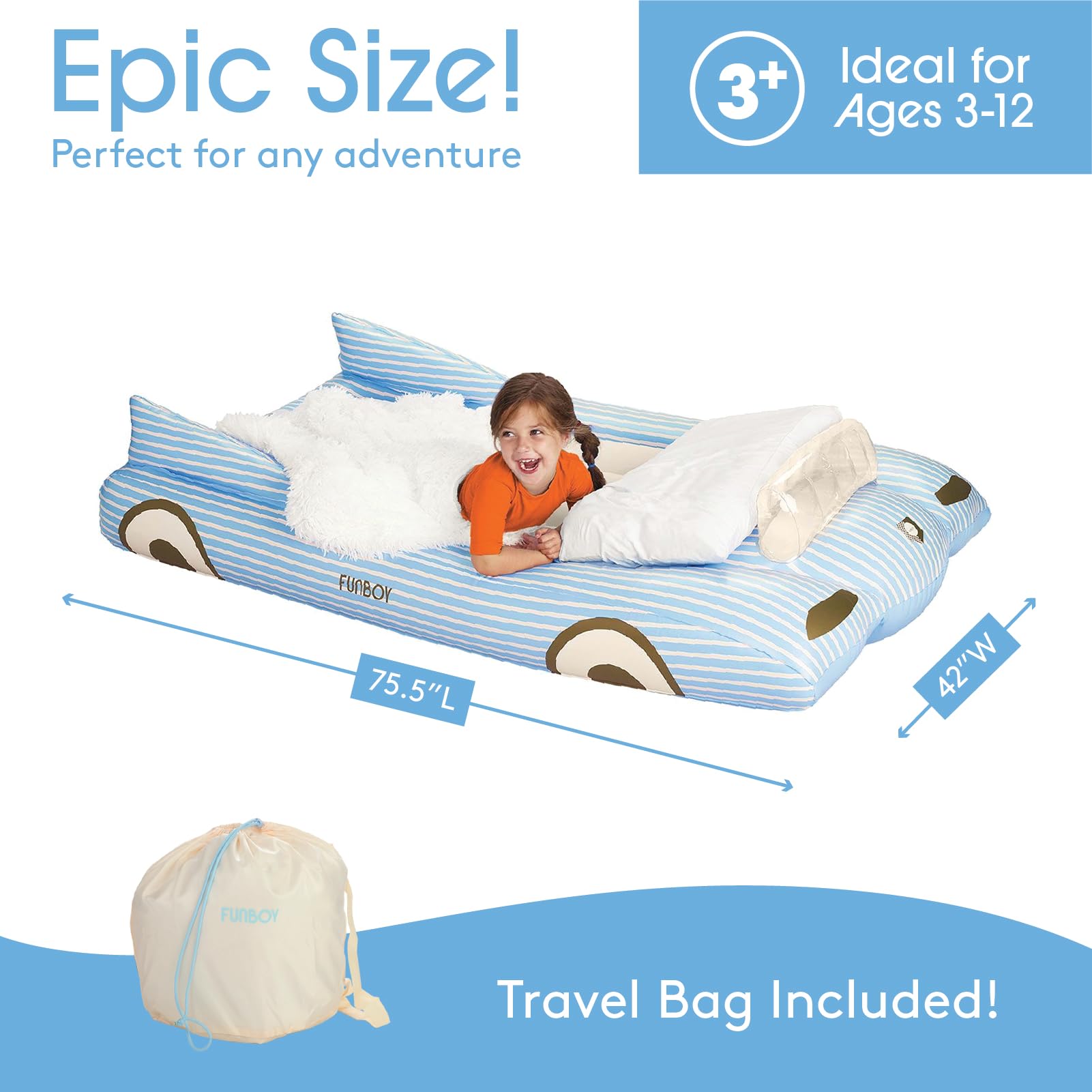 FUNBOY bed set up in a child's bedroom showcasing ready-to-sleep convenience