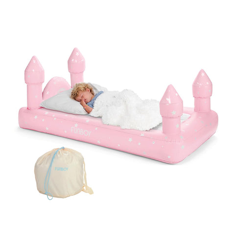 FUNBOY pink castle front view showing playful design and instant travel comfort