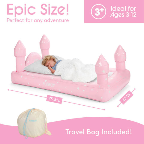 FUNBOY bed next to ruler for scale showing child-friendly dimensions