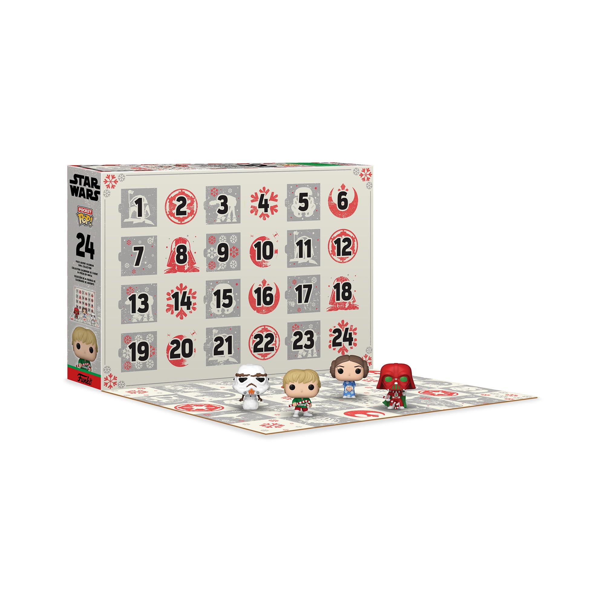 Funko figures lined along a mantel providing instant holiday décor