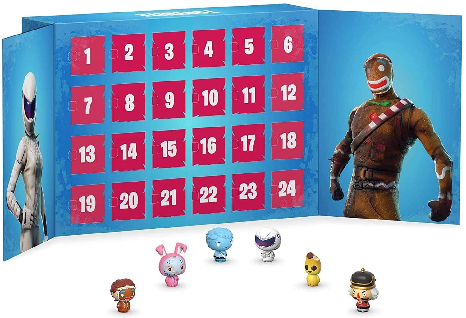 Funko open calendar revealing multiple pint-size Fortnite figures, brand excitement benefit