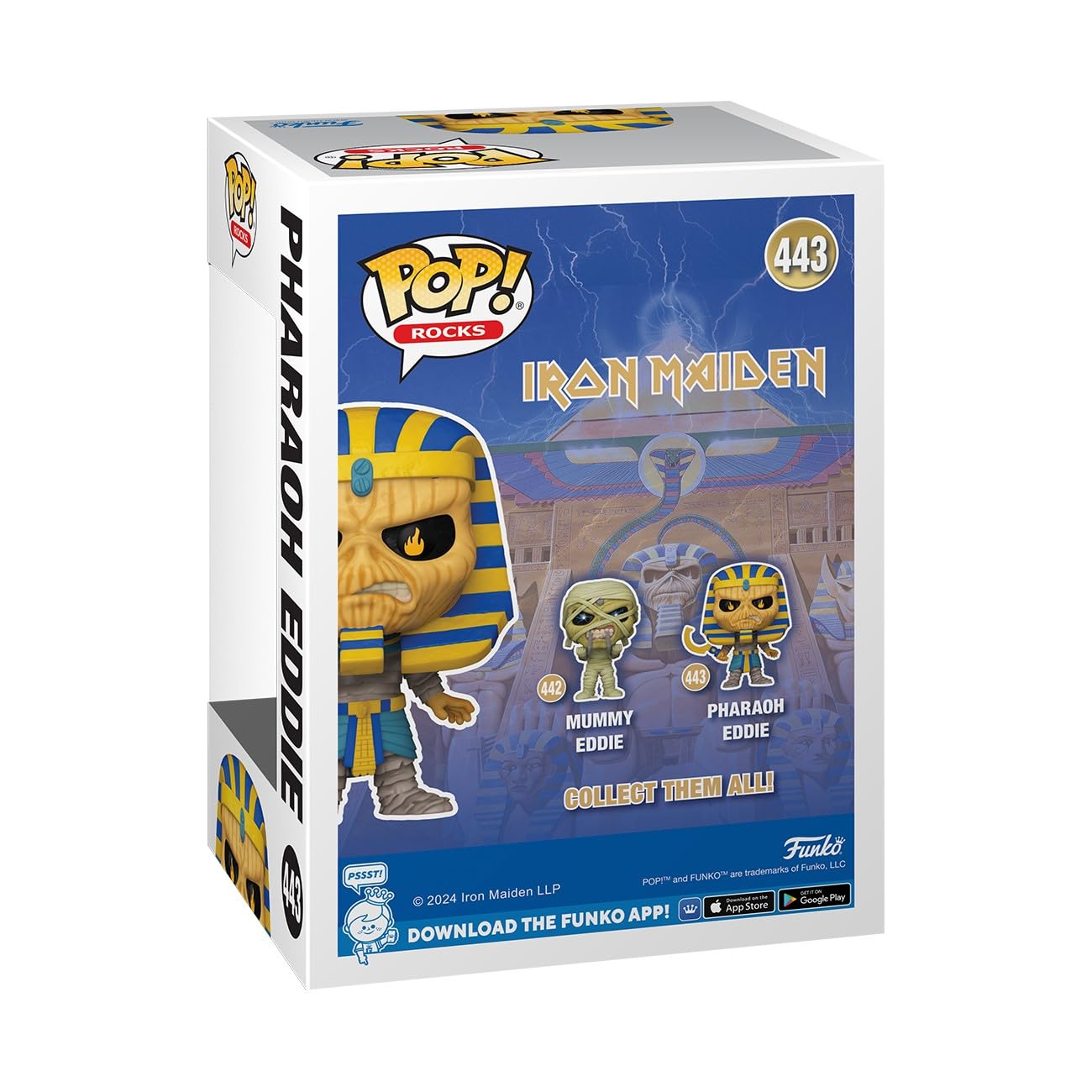 Funko Pharaoh Eddie side profile showing headdress and costume authenticity benefit