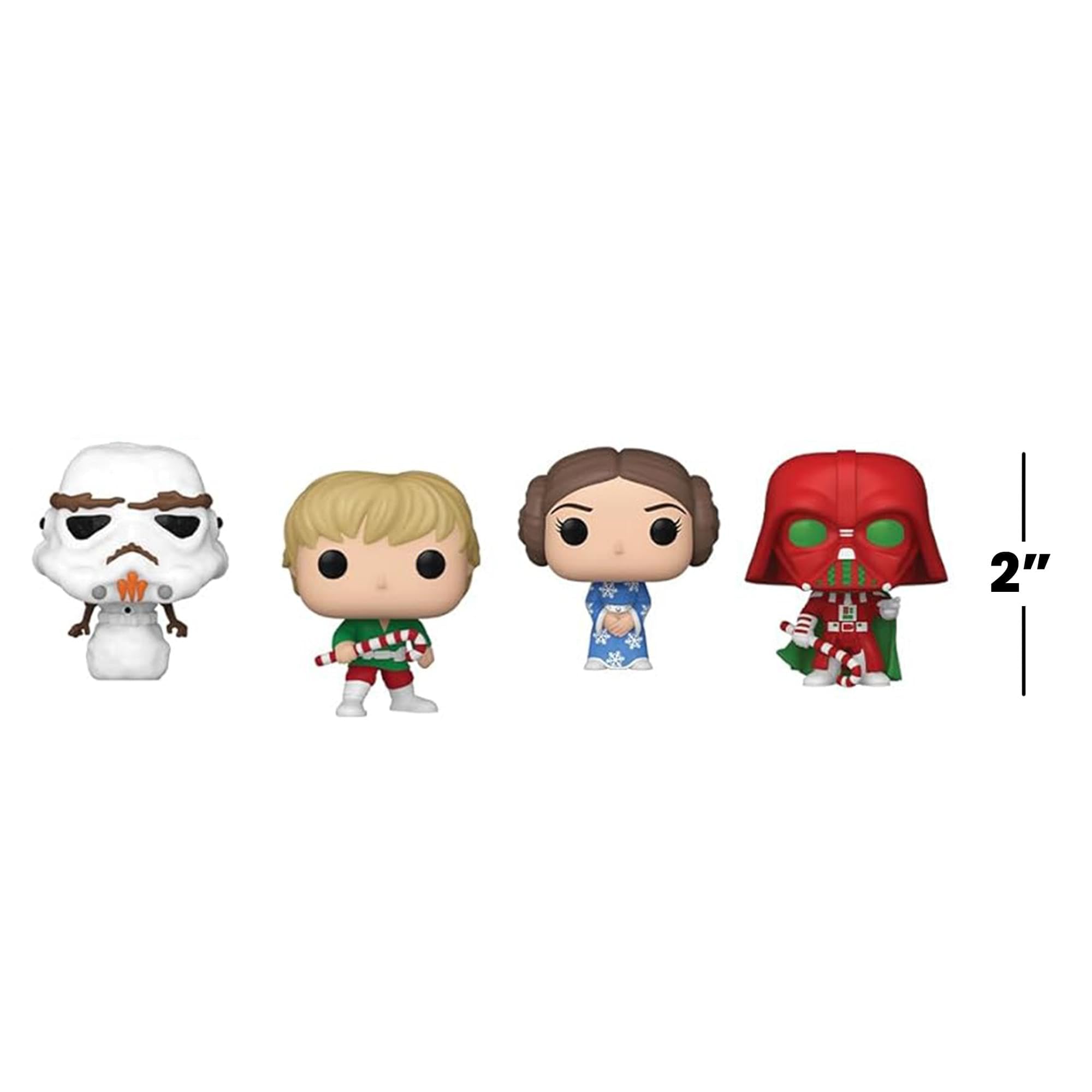 Funko mini figures displayed with calendar backdrop creating a festive scene