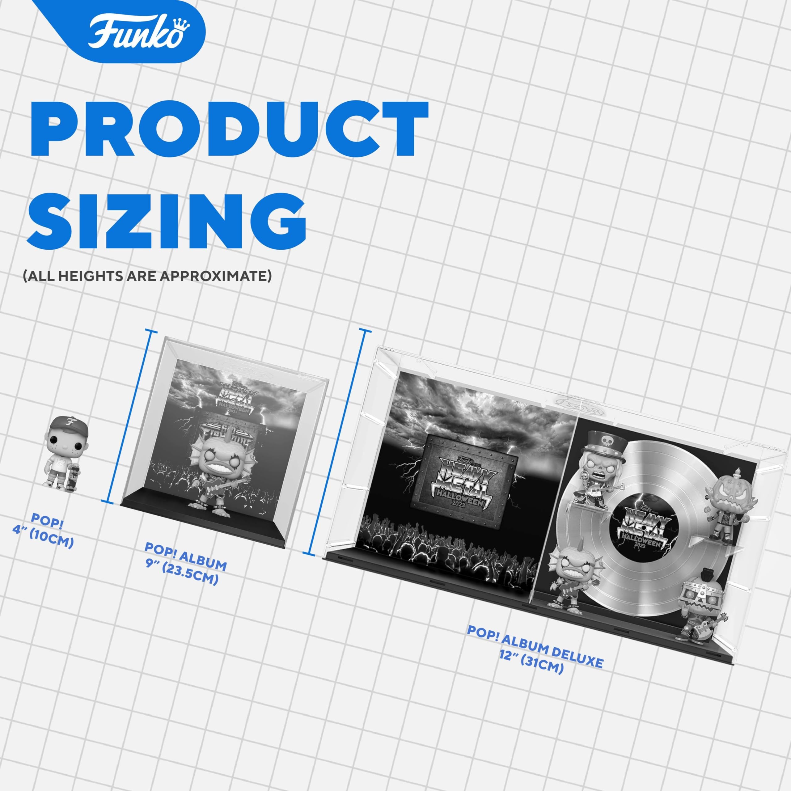 Album-art backdrop inside Funko TLC display showing printed cover and collectible appeal