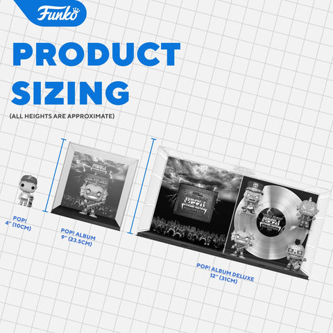 Album-art backdrop inside Funko TLC display showing printed cover and collectible appeal