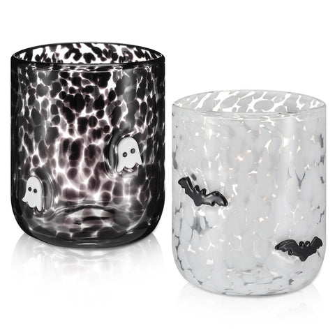 Funnymoom ghost and bat glasses front view showing festive icons and gift appeal
