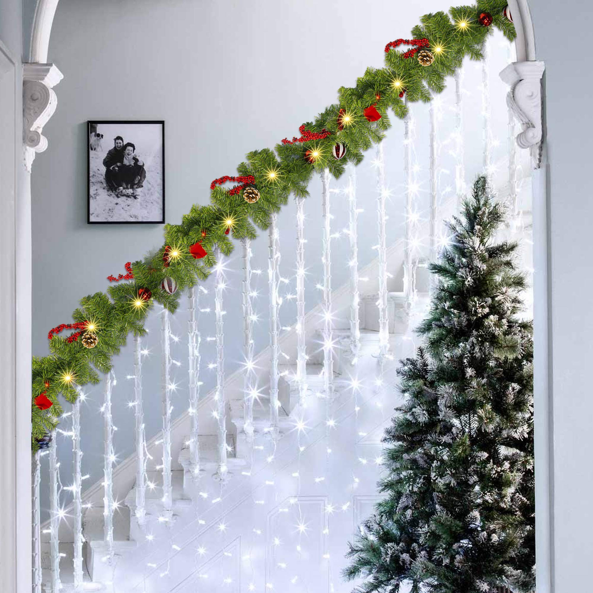 FUNPENY garland framing a doorway in a living room showing instant seasonal curb appeal