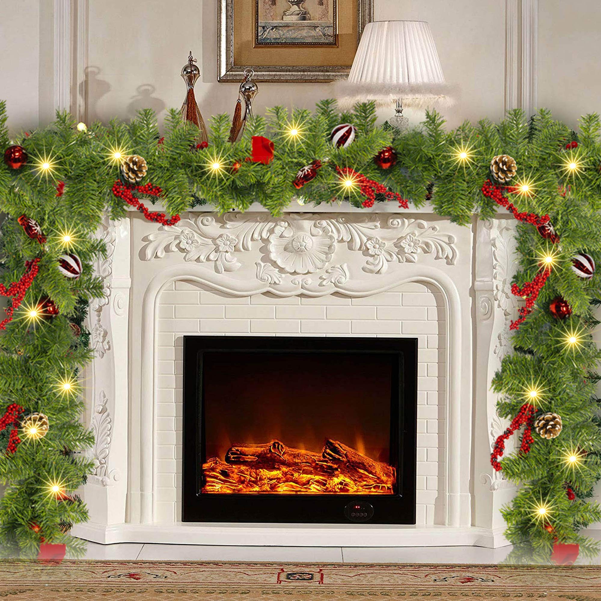 FUNPENY garland lit at night showing 50 warm LEDs and creating cozy ambiance