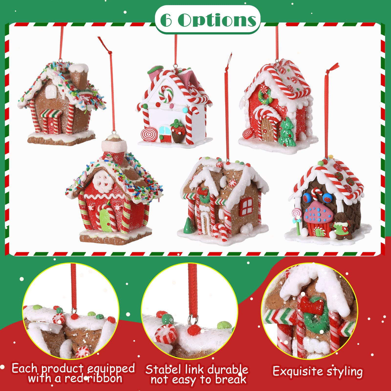 Funtery single gingerbread house ornament hanging on a Christmas tree adding charm