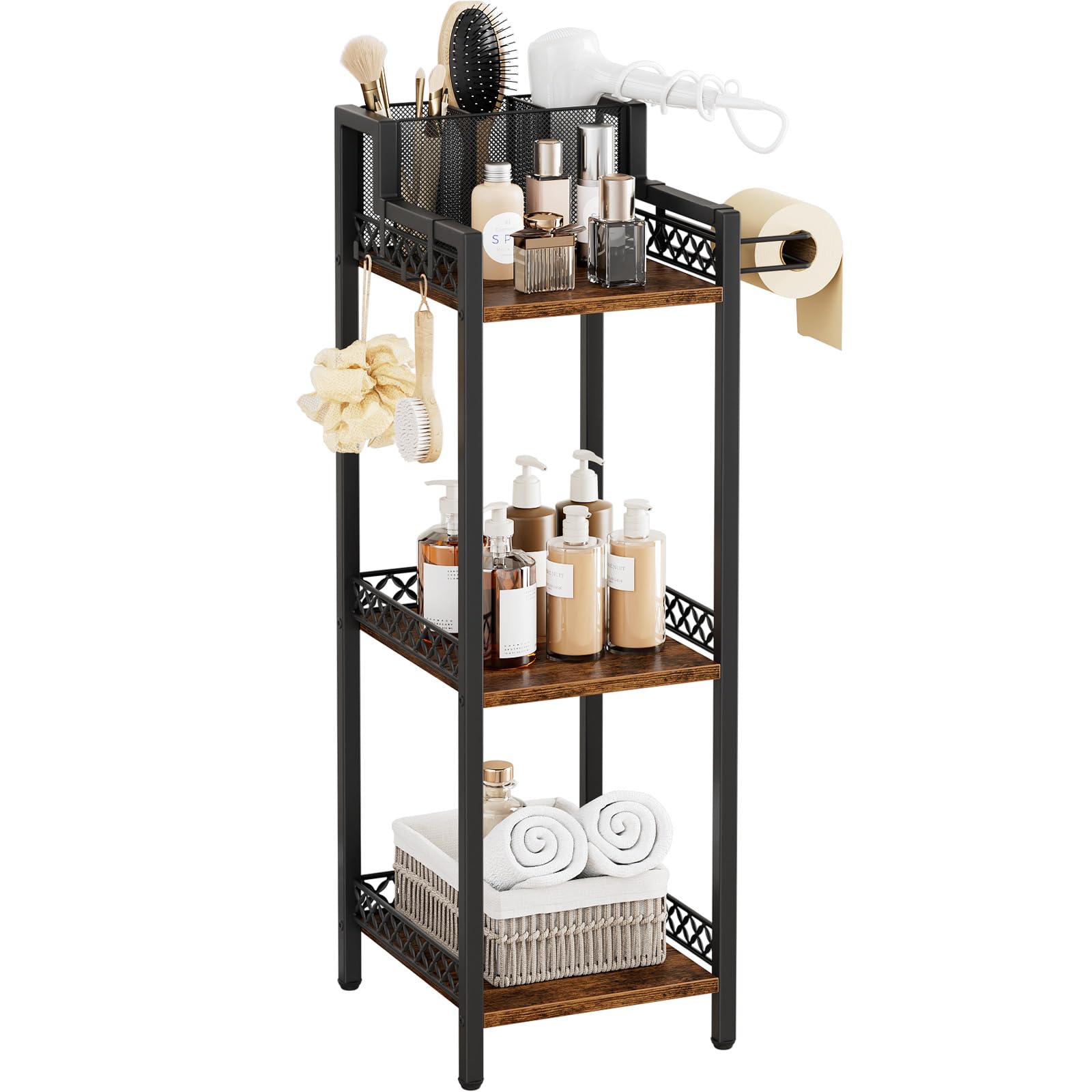FURFUN front view full shelf showing compact vertical storage and farmhouse look