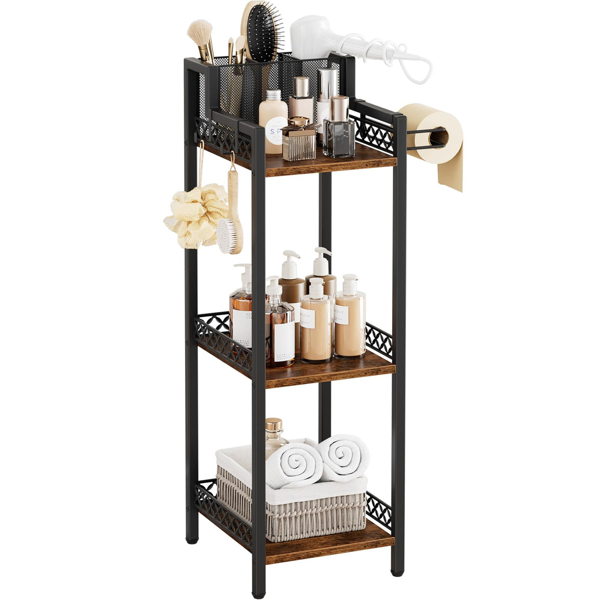 FURFUN front view full shelf showing compact vertical storage and farmhouse look