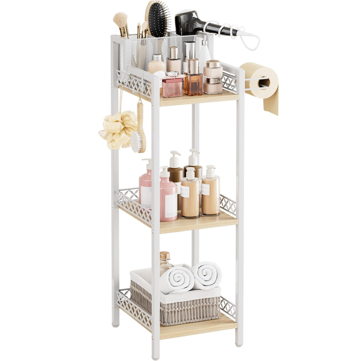 FURFUN front view of slim shelf showing compact vertical storage benefit