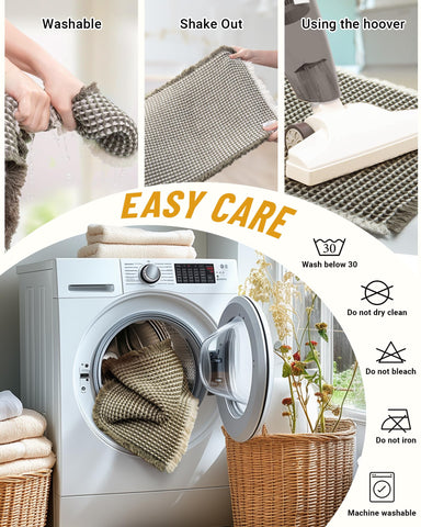 Furicher mats loaded into washing machine illustrating easy machine-washable care